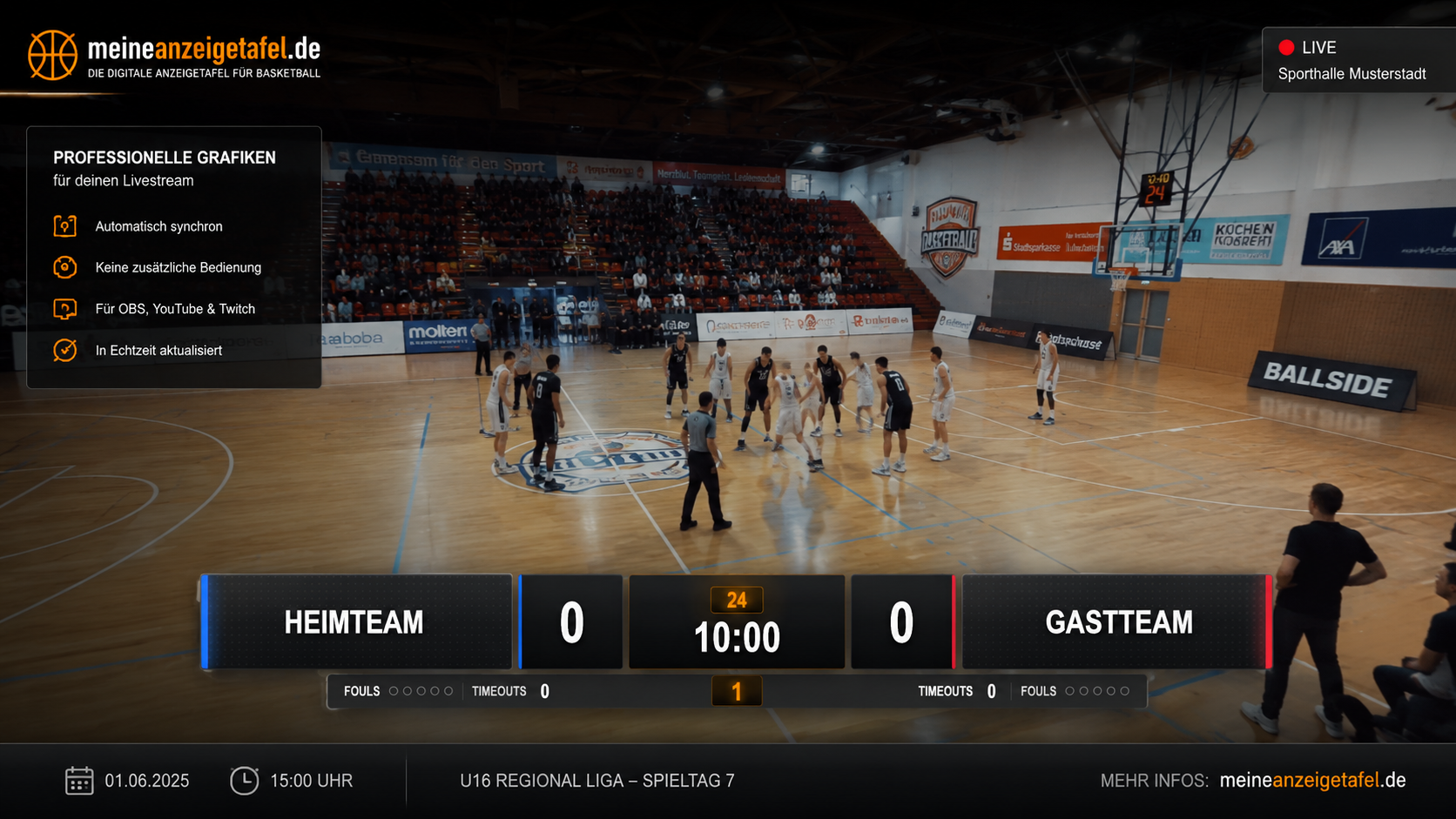 Streaming Overlay mit Spielstand, Spielzeit und Shotclock